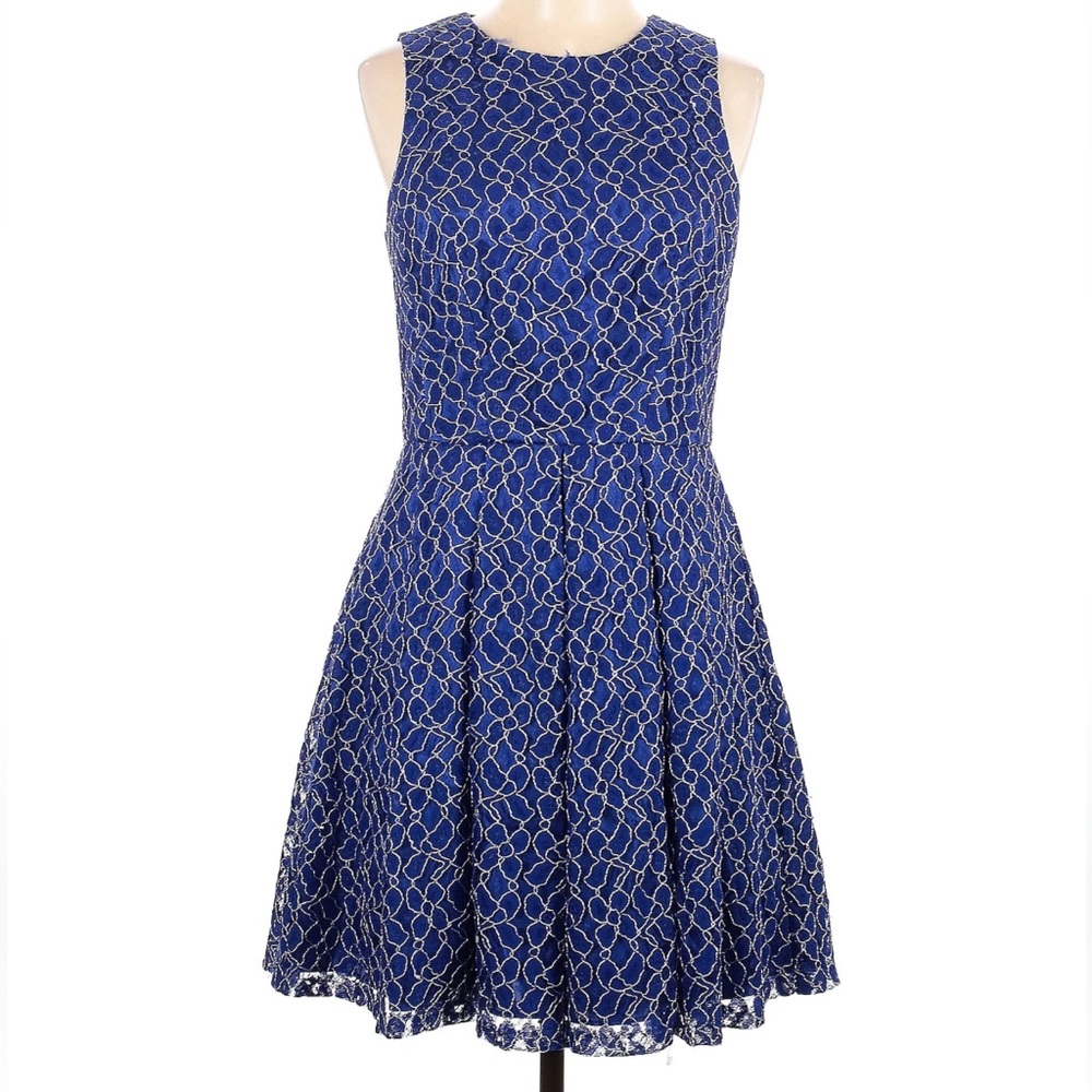 Xscape by Joanna Chen Blue White Fit and Flare Dress 6
